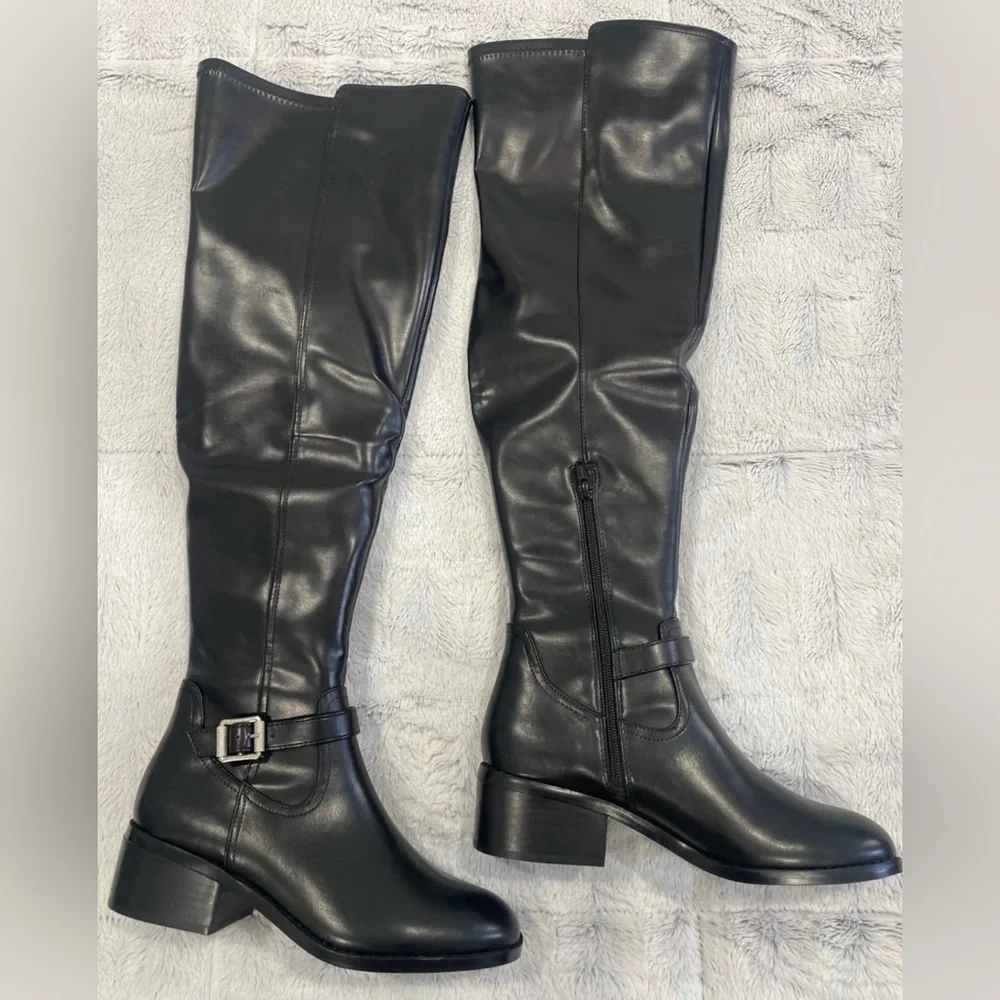 New DV Dolce Vita Women's Elyse Over-The-Knee Buckle Block Heel Boot Sz